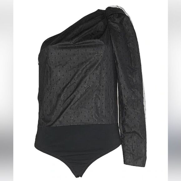 Valentino Black One-Shoulder Long Puff Sleeve BodysuitSize 4